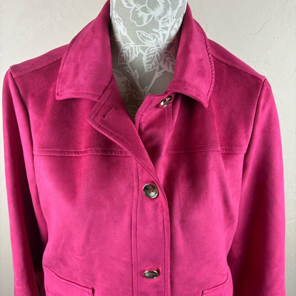 Chicos Pink Faux Suede Jacket Women’s size 1 Medium - Picture 3 of 12